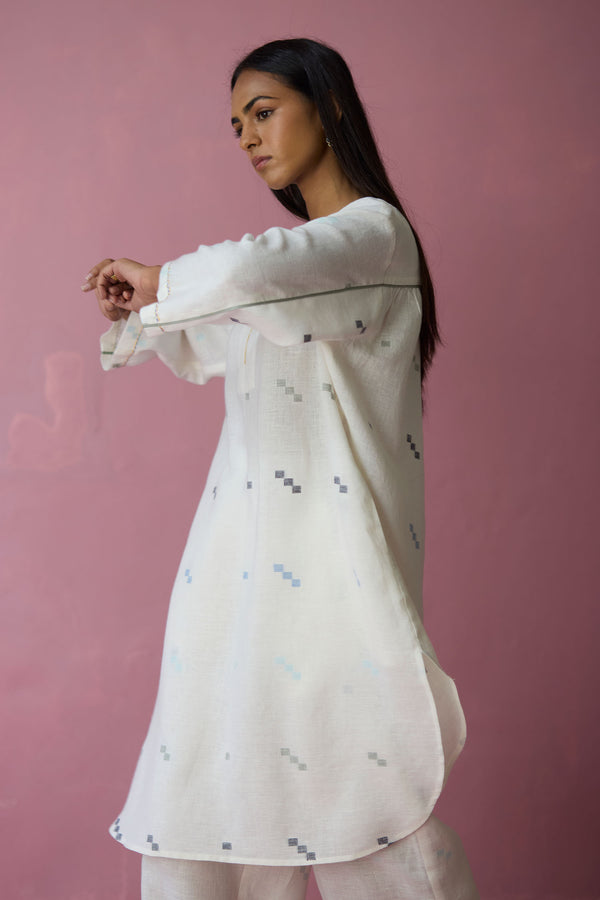 Ikara Jamdani Linen Kurta Set - Ivory