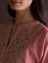 Saori Hand-Embroidered Kurta Set - Coral