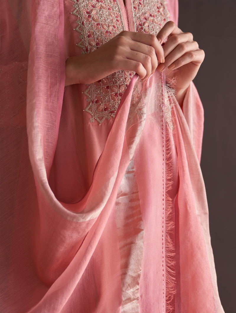 Saori Hand-Embroidered Kurta Set - Coral