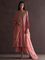 Saori Hand-Embroidered Kurta Set - Coral