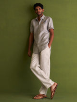 Runo Block-Printed Linen Shirt - Grey