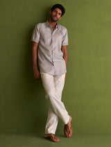 Runo Block-Printed Linen Shirt - Grey
