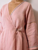 Raya Metallic Linen Wrap dress - Pink