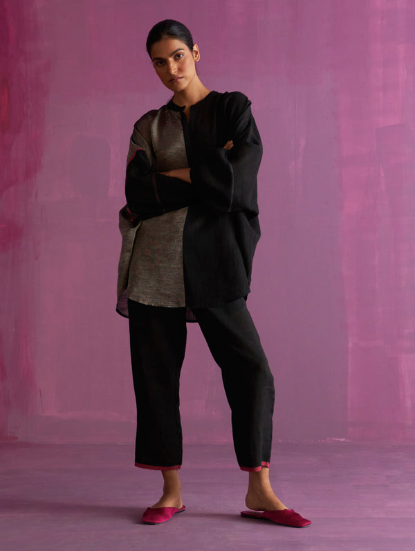 Ana Metallic Linen Co-ord Set - Black