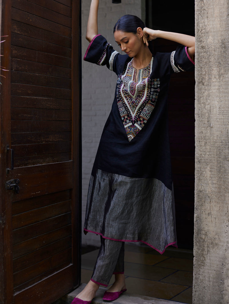 Black Linen Kurta