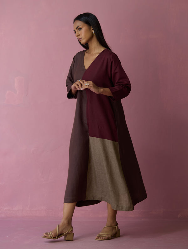 Anzu Color-Blocked Dress - Earth