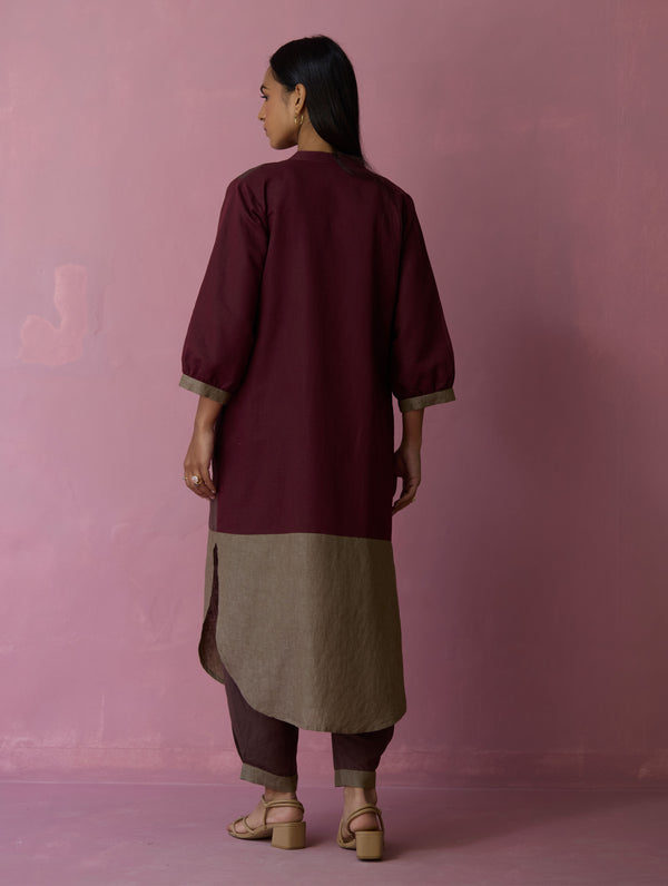 Kaori Color-Blocked Kurta - Earth