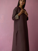 June Border Linen Pleated Kurta - Earth