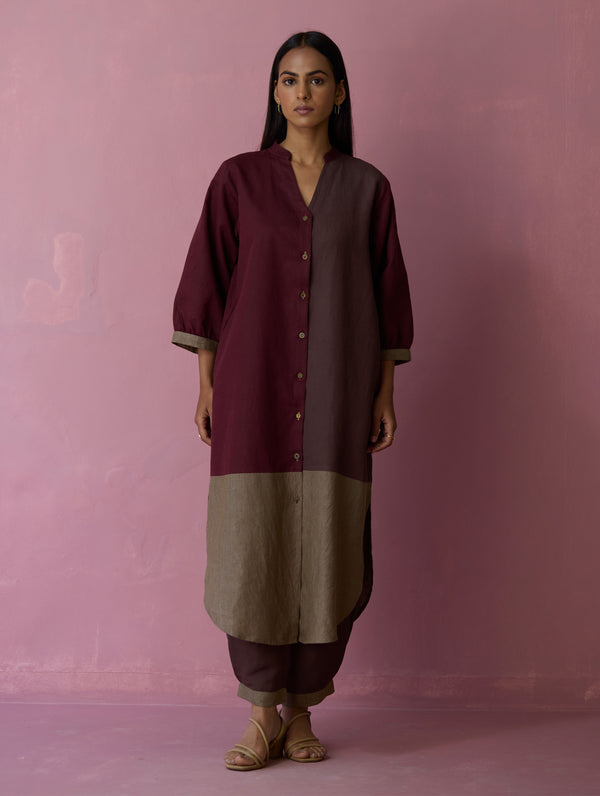 Kaori Color-Blocked Kurta - Earth