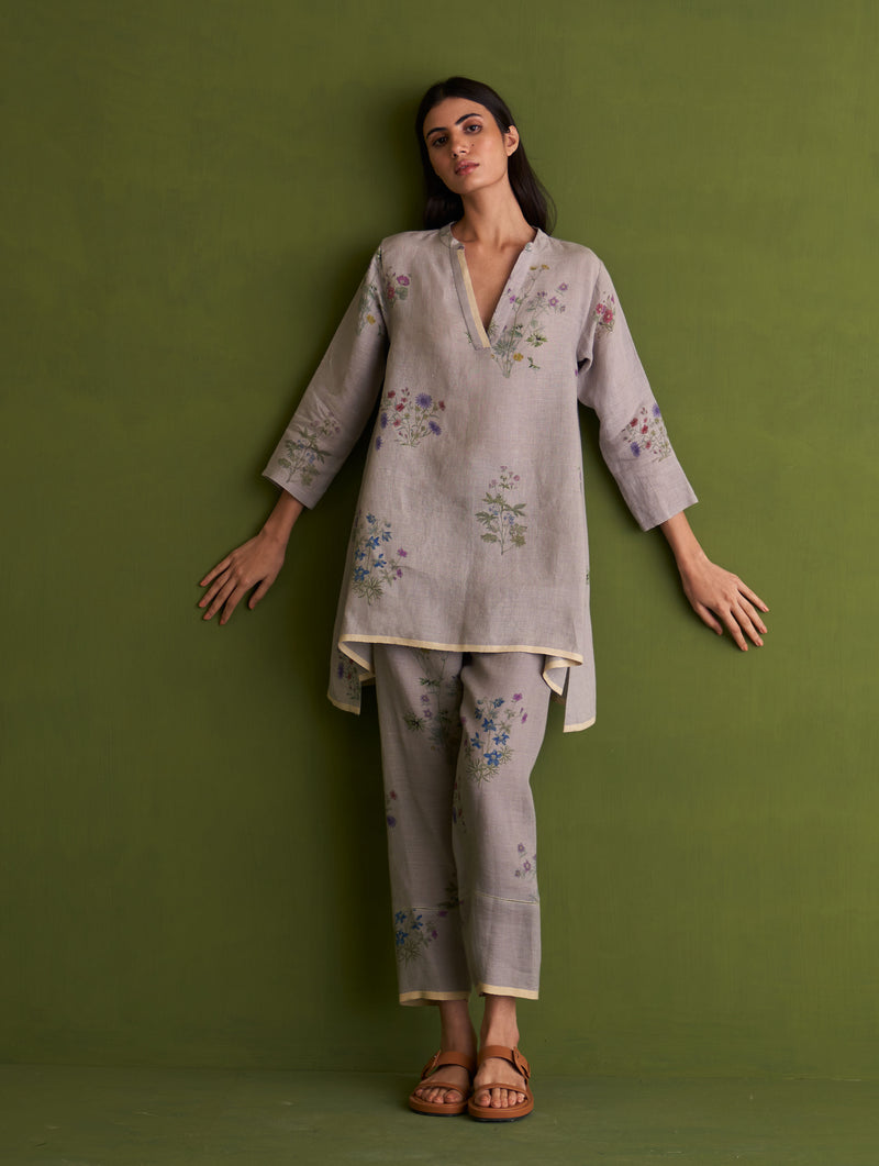 Maho Botanical Linen Kurta - Ash