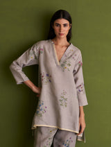 Maho Botanical Linen Kurta - Ash