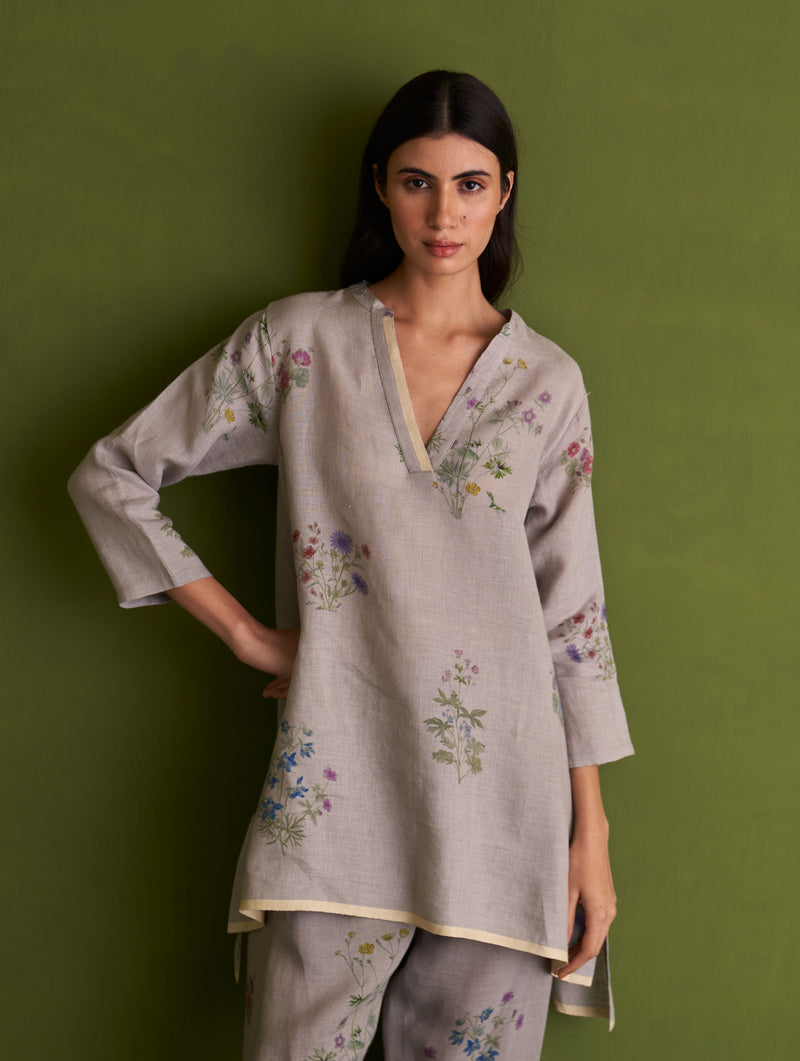 Maho Botanical Linen Kurta - Ash