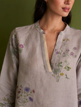 Maho Botanical Linen Kurta - Ash