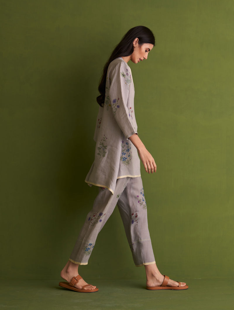 Maho Botanical Linen Kurta - Ash