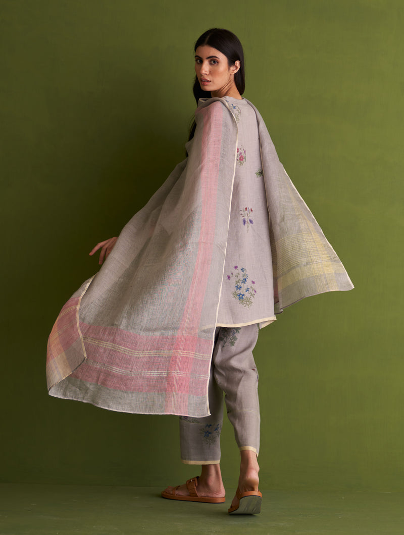 Maho Botanical Linen Kurta Set - Ash