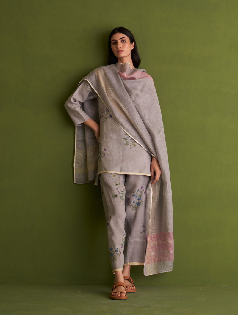 Maho Botanical Linen Kurta Set - Ash