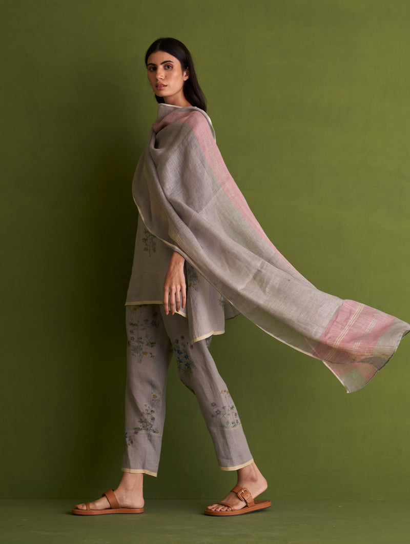 Maho Botanical Linen Kurta Set - Ash