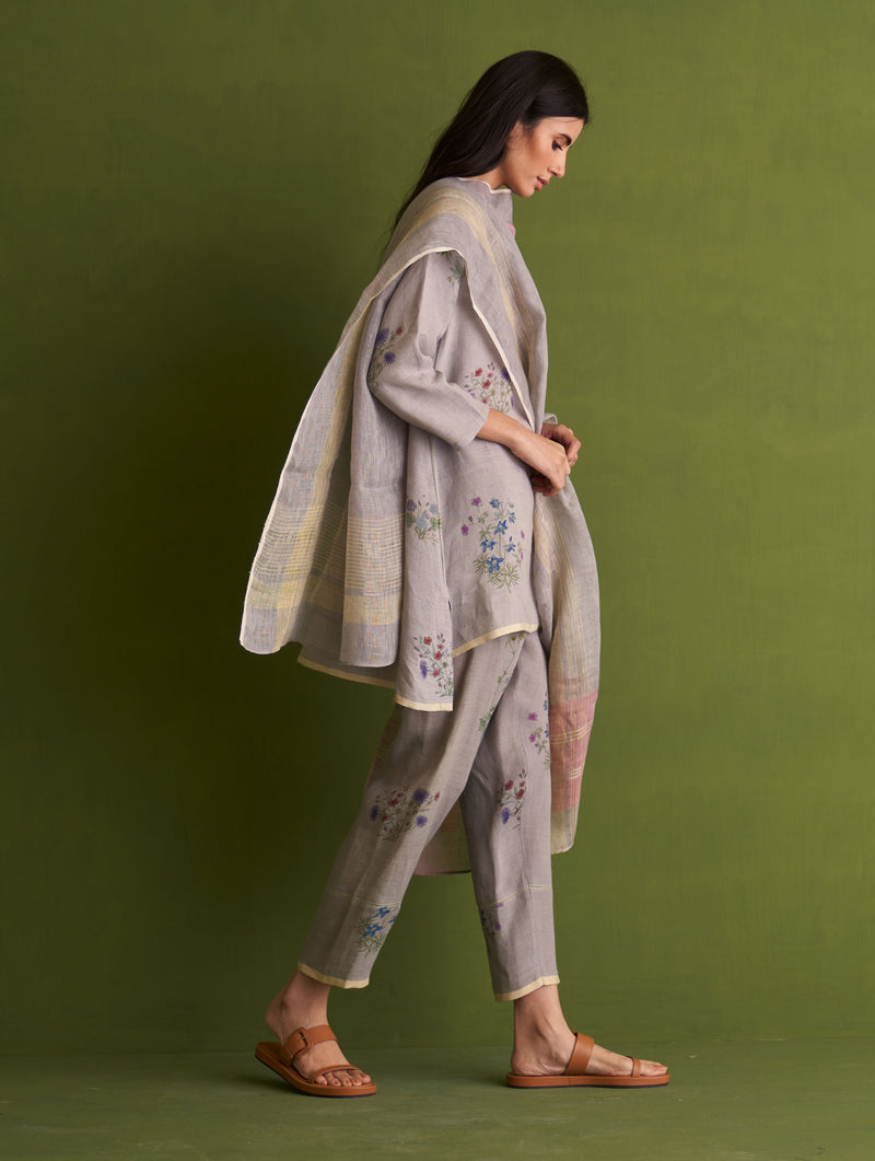Maho Botanical Linen Kurta Set - Ash