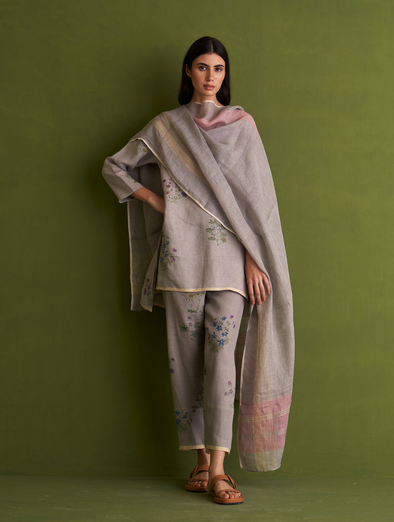 Maho Botanical Linen Kurta Set - Ash