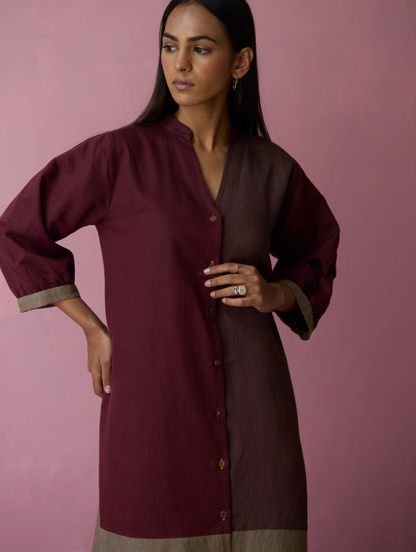 Kaori Color-Blocked Kurta - Earth
