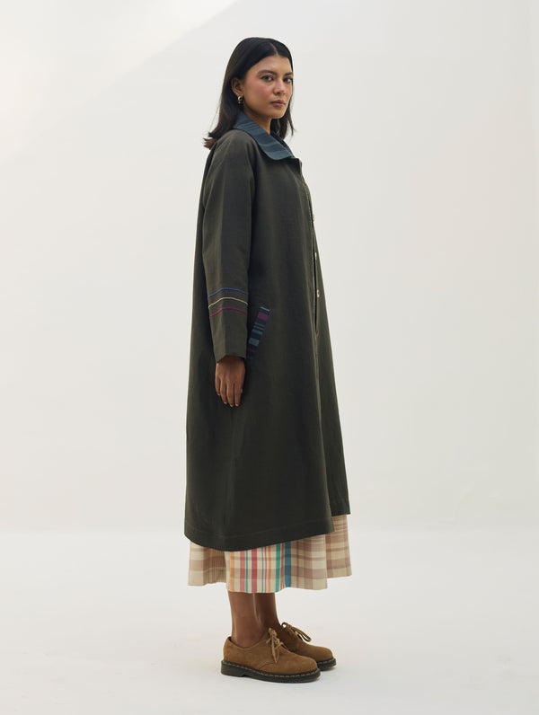 Juniper Linen Coat - Olive Charcoal