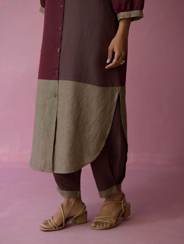 Kaori Color-Blocked Kurta - Earth
