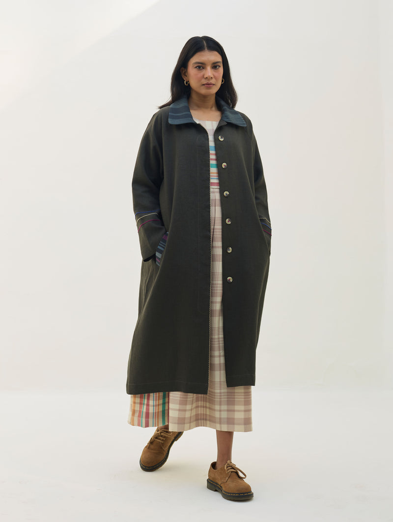 Juniper Linen Coat - Olive Charcoal