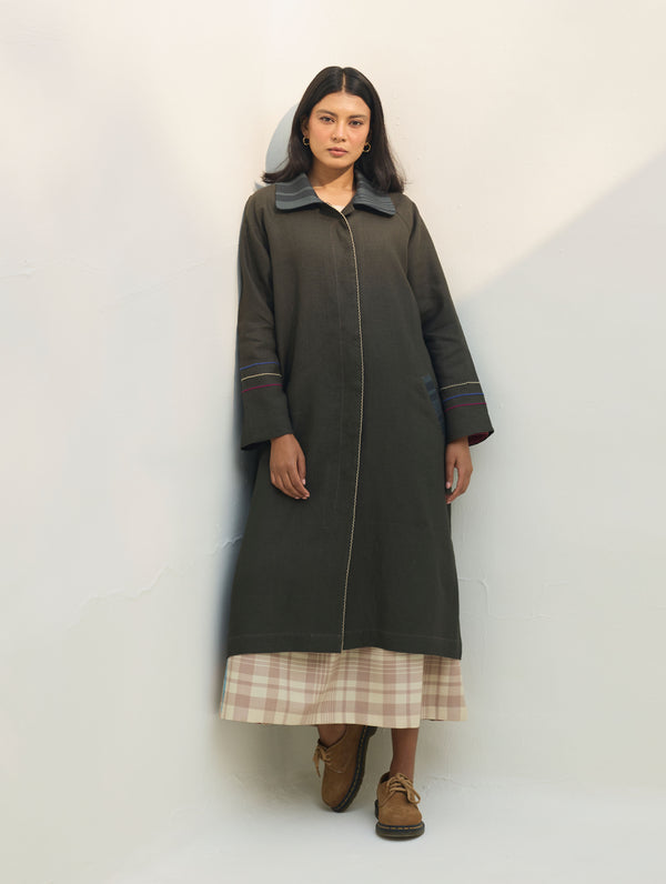 Juniper Linen Coat - Olive Charcoal