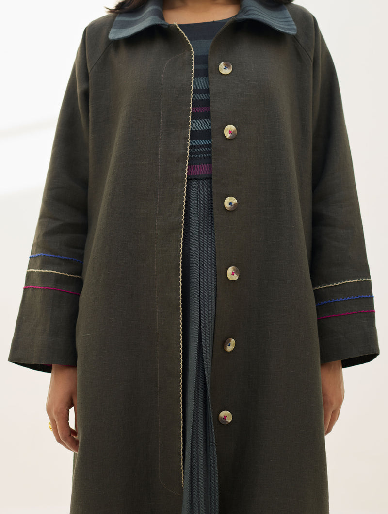 Juniper Linen Coat - Olive Charcoal