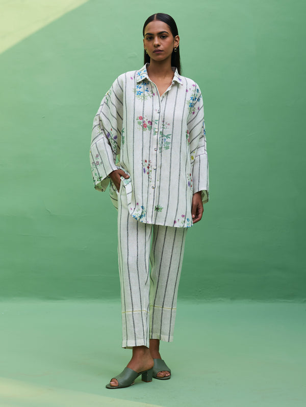 Mira Botanical Stripe Co-ord Set - Ivory