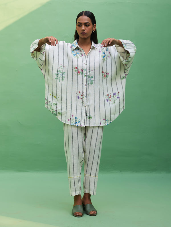 Mira Botanical Stripe Co-ord Set - Ivory