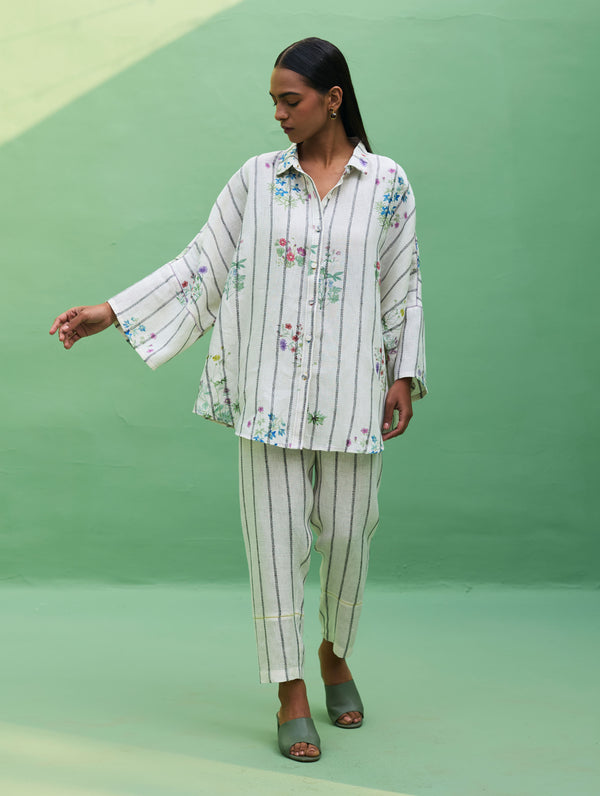 Mira Botanical Stripe Co-ord Set - Ivory