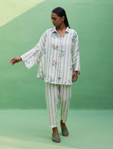 Mira Botanical Stripe Co-ord Set - Ivory