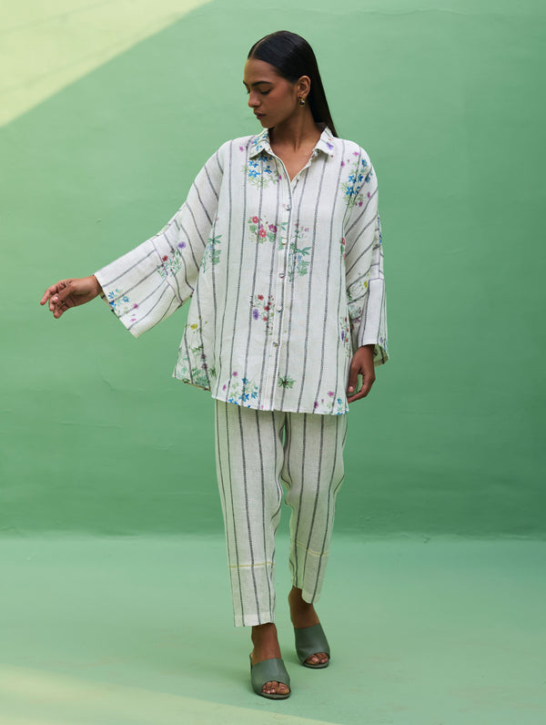 Mira Botanical Stripe Co-ord Set - Ivory