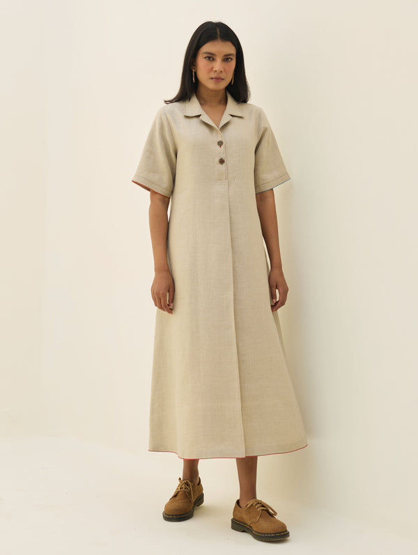 Aster Thick Linen Dress - Natural