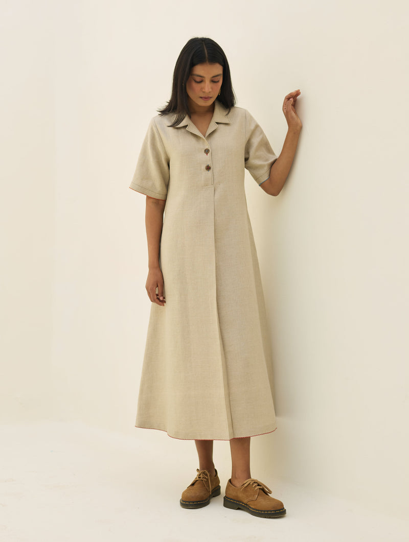 Aster Thick Linen Dress - Natural