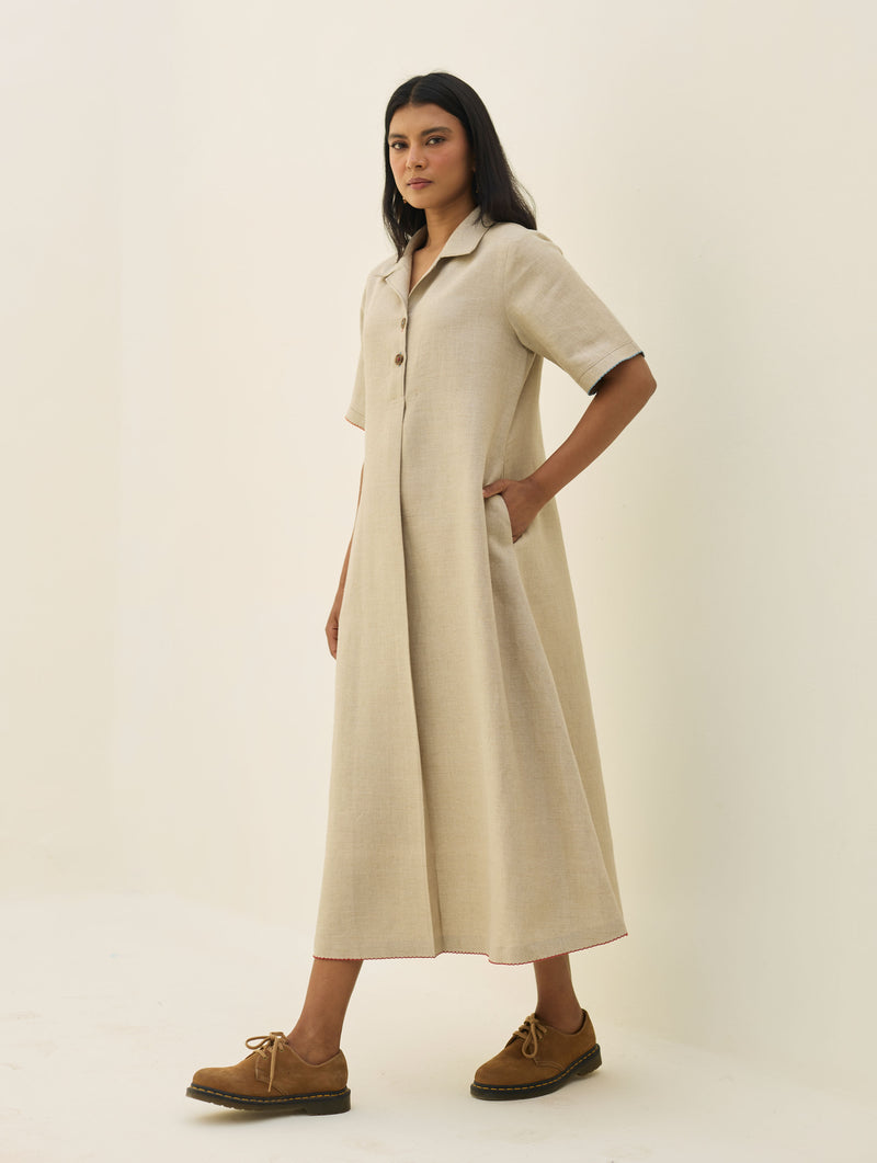 Aster Thick Linen Dress - Natural