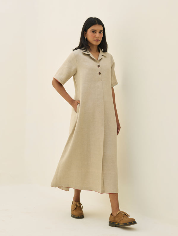 Aster Thick Linen Dress - Natural