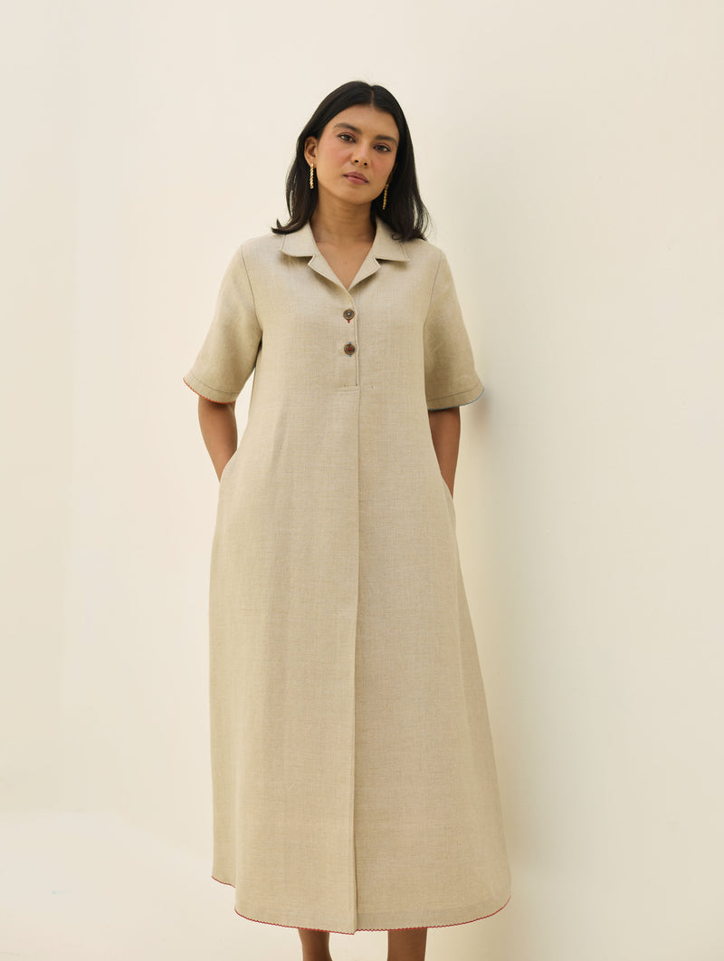 Aster Thick Linen Dress - Natural