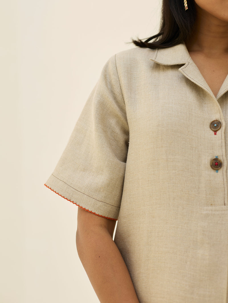 Aster Thick Linen Dress - Natural