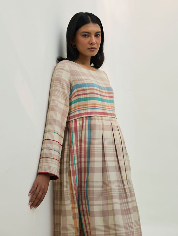 Fiona Merino Wool Pleated Dress - Beige