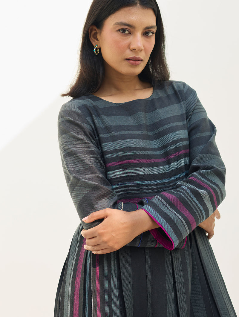 Fiona Merino Wool Pleated Dress - Charcoal