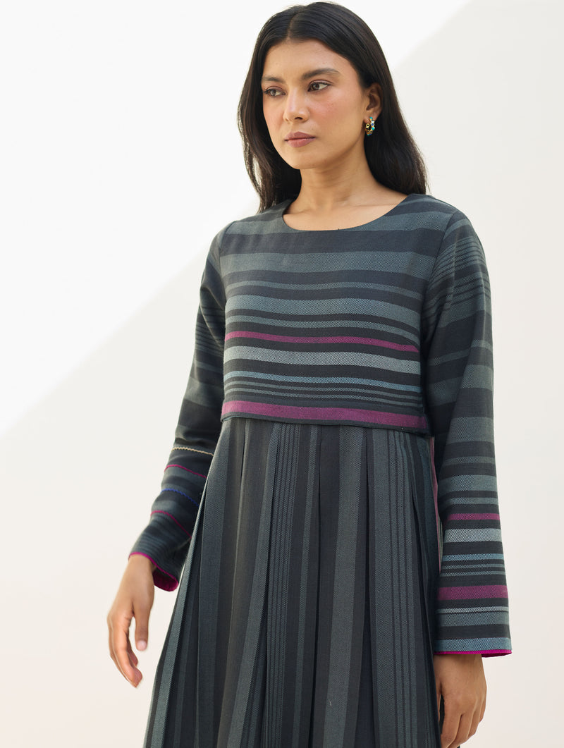 Fiona Merino Wool Pleated Dress - Charcoal