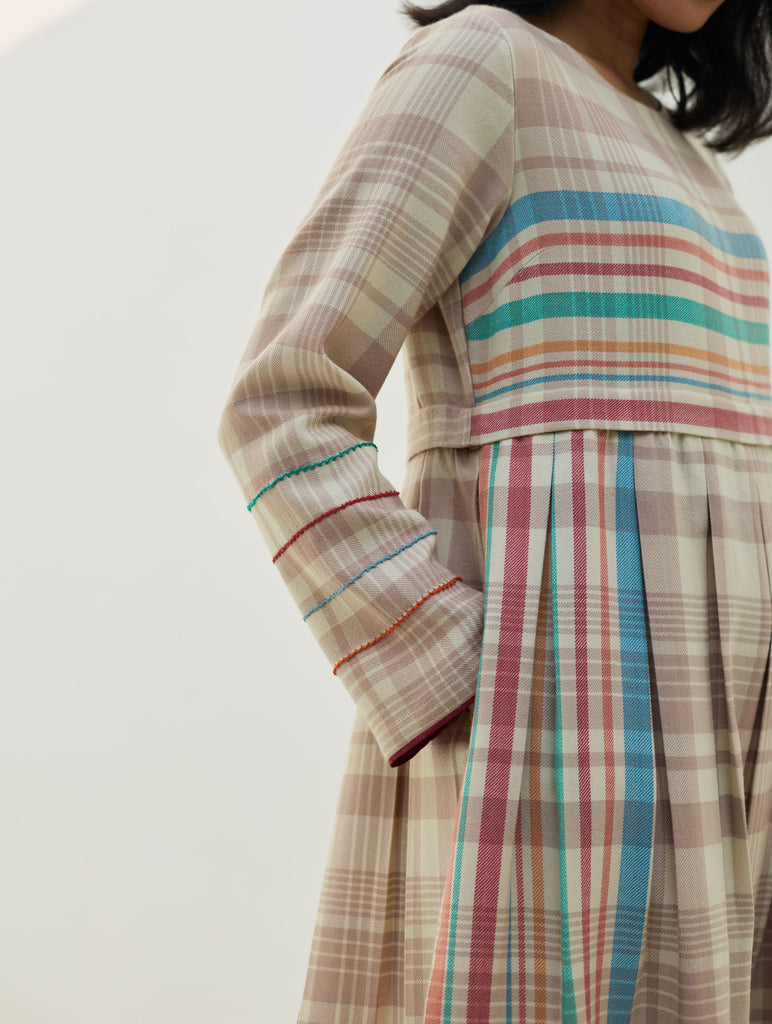 Fiona Merino Wool Pleated Dress - Beige