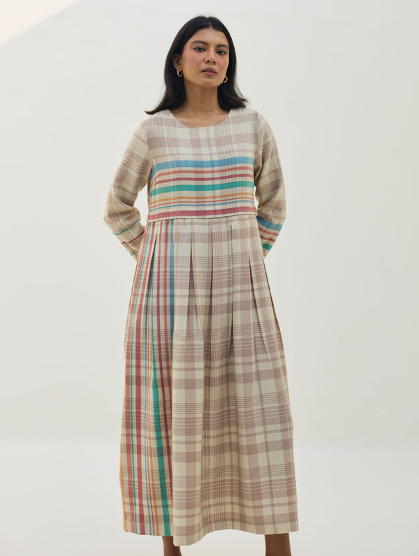 Fiona Merino Wool Pleated Dress - Beige