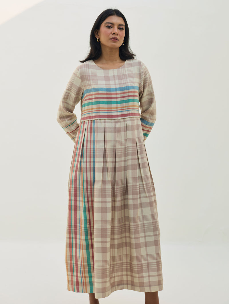 Fiona Merino Wool Pleated Dress - Beige