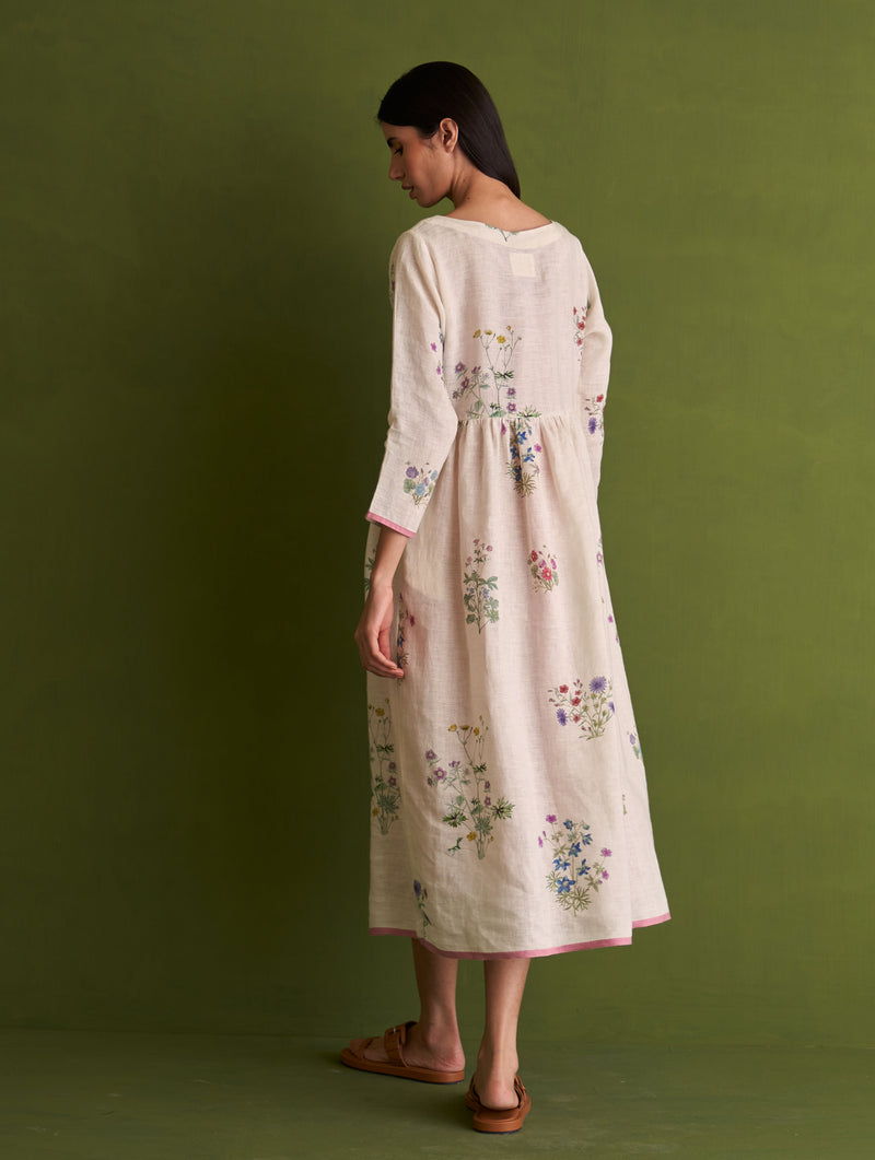 Misaki Botanical Linen Dress - Ivory