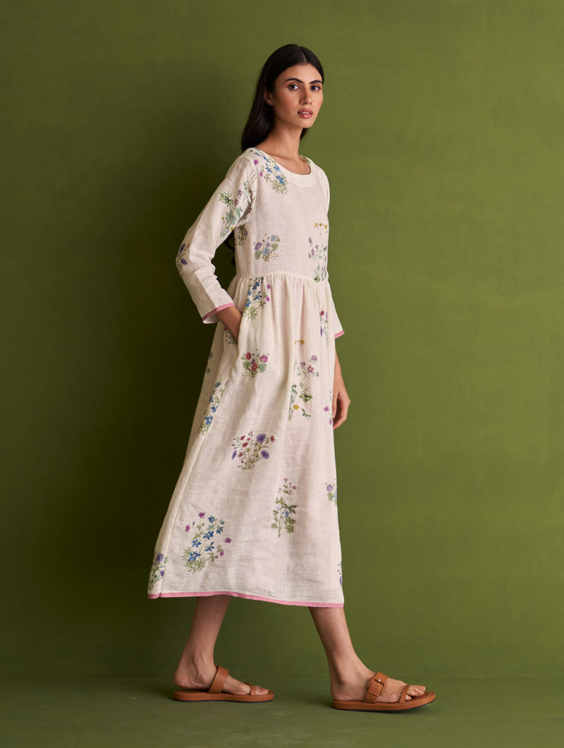Misaki Botanical Linen Dress - Ivory