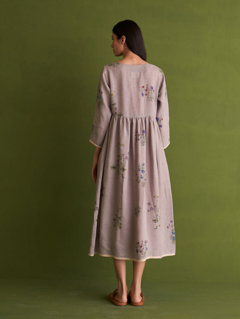 Misaki Botanical Linen Dress - Ash