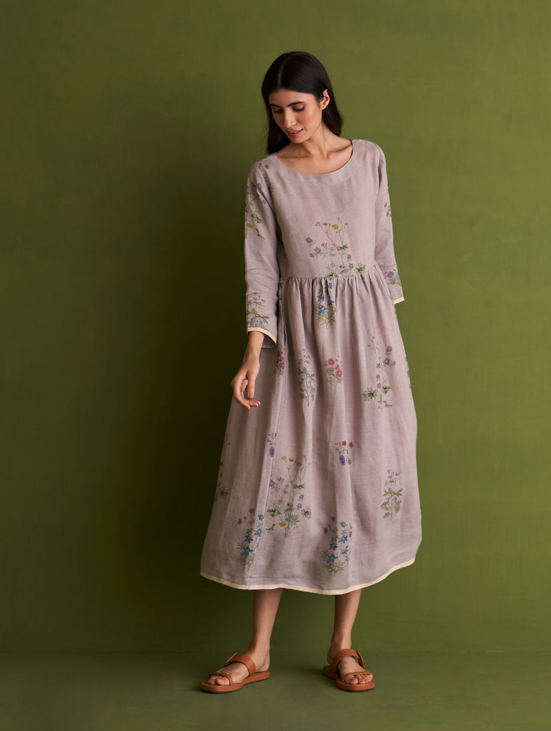 Misaki Botanical Linen Dress - Ash
